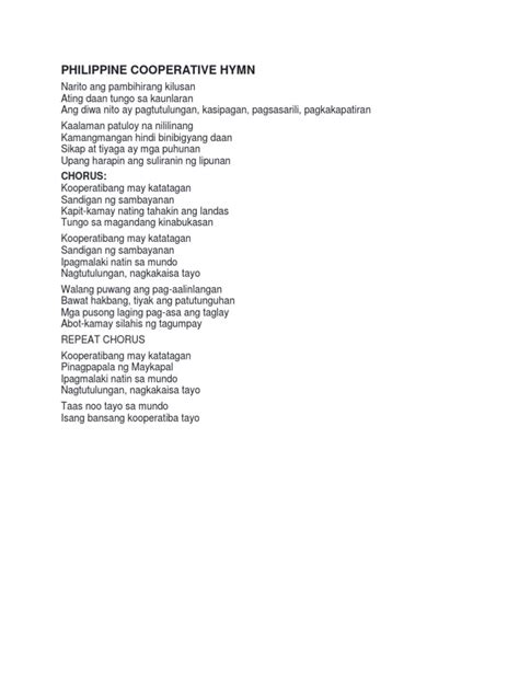 PHILIPPINE COOPERATIVE HYMN .